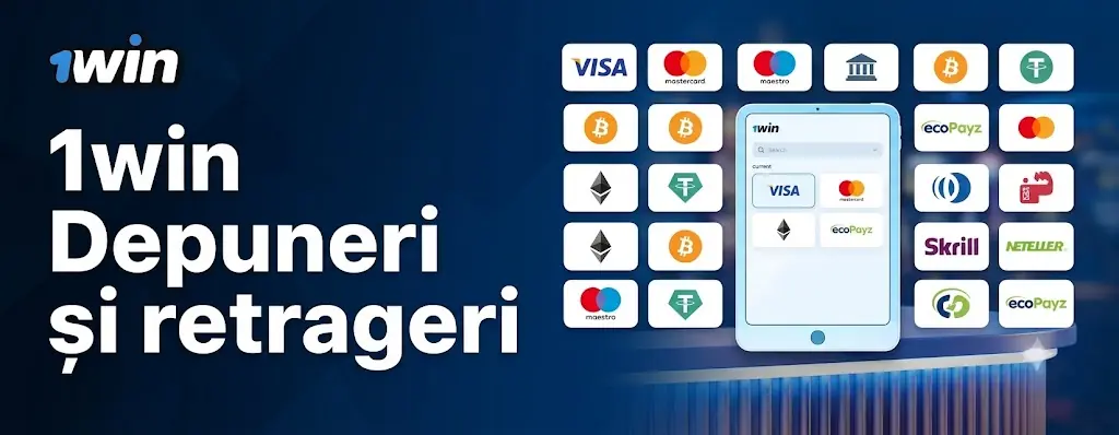 Metode de plată 1win – card, Revolut, transfer bancar și criptomonede